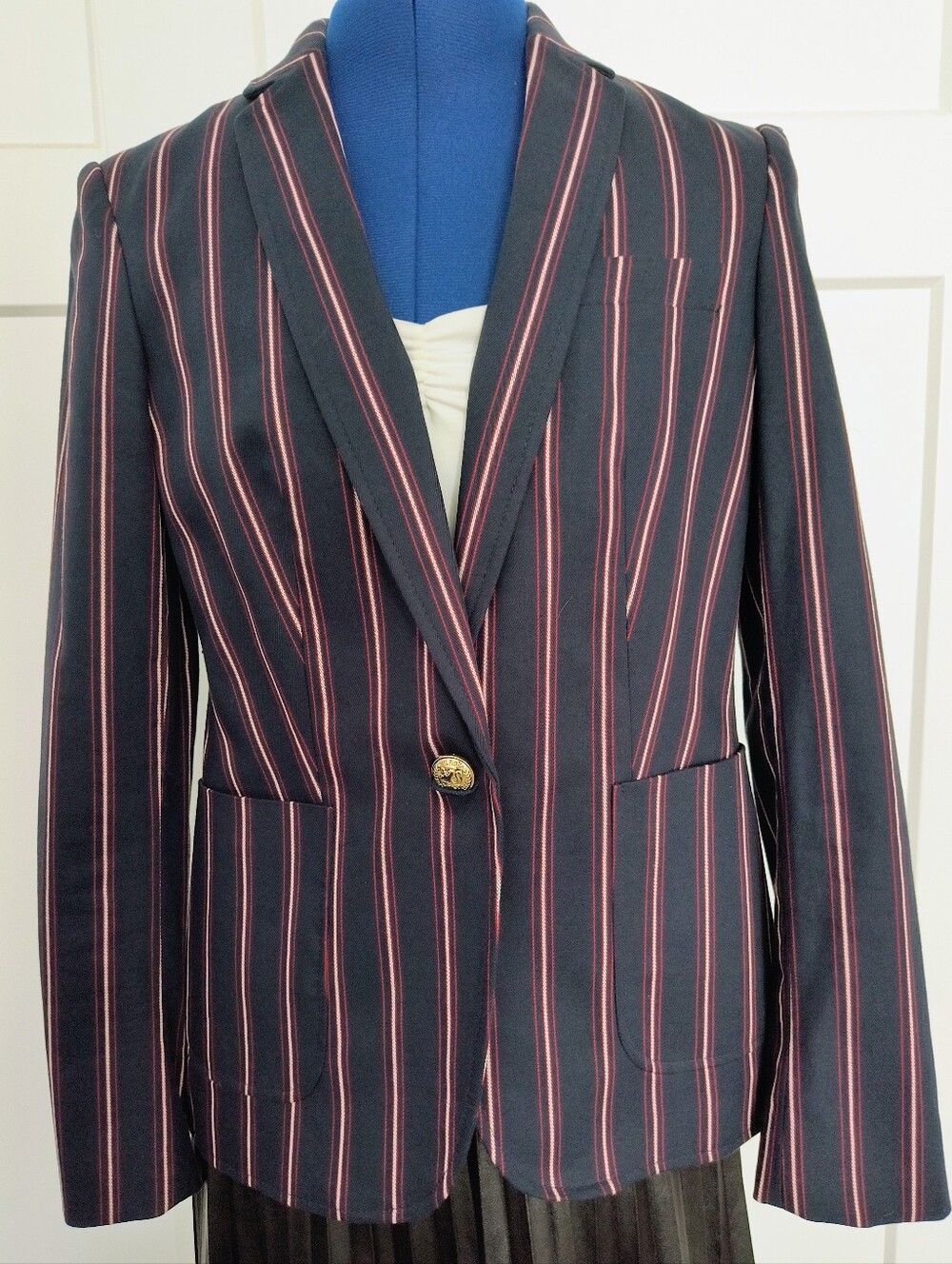 Tommy Hilfiger Navy Blazer with Pink Stripe Detail